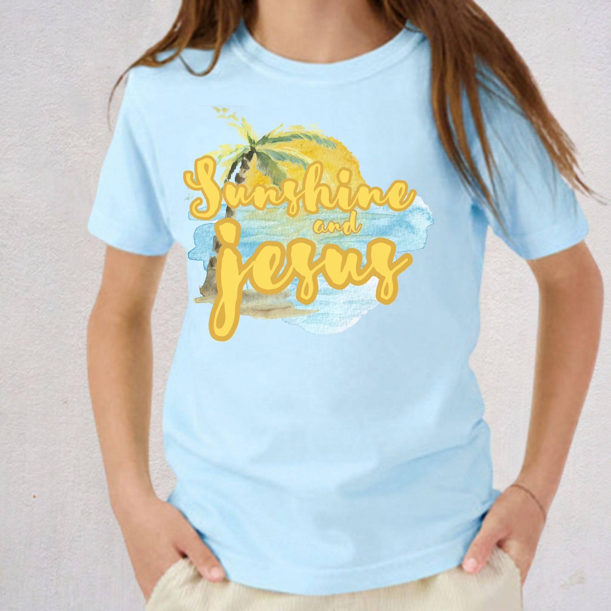 Youth Tee — Sunshine and Jesus Palm Tree Christian Graphic Shirt
