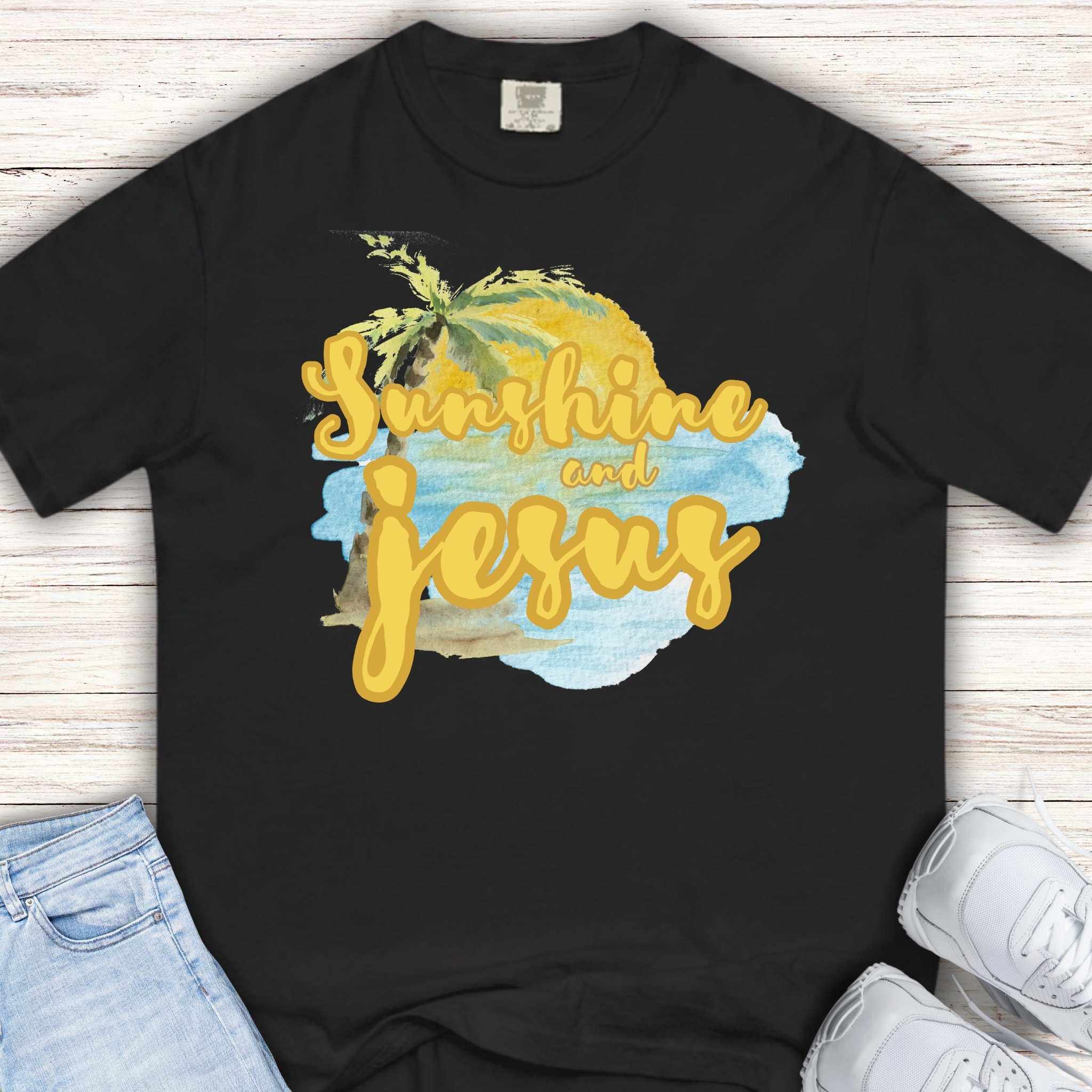 Youth Tee — Sunshine and Jesus Palm Tree Christian Graphic Shirt