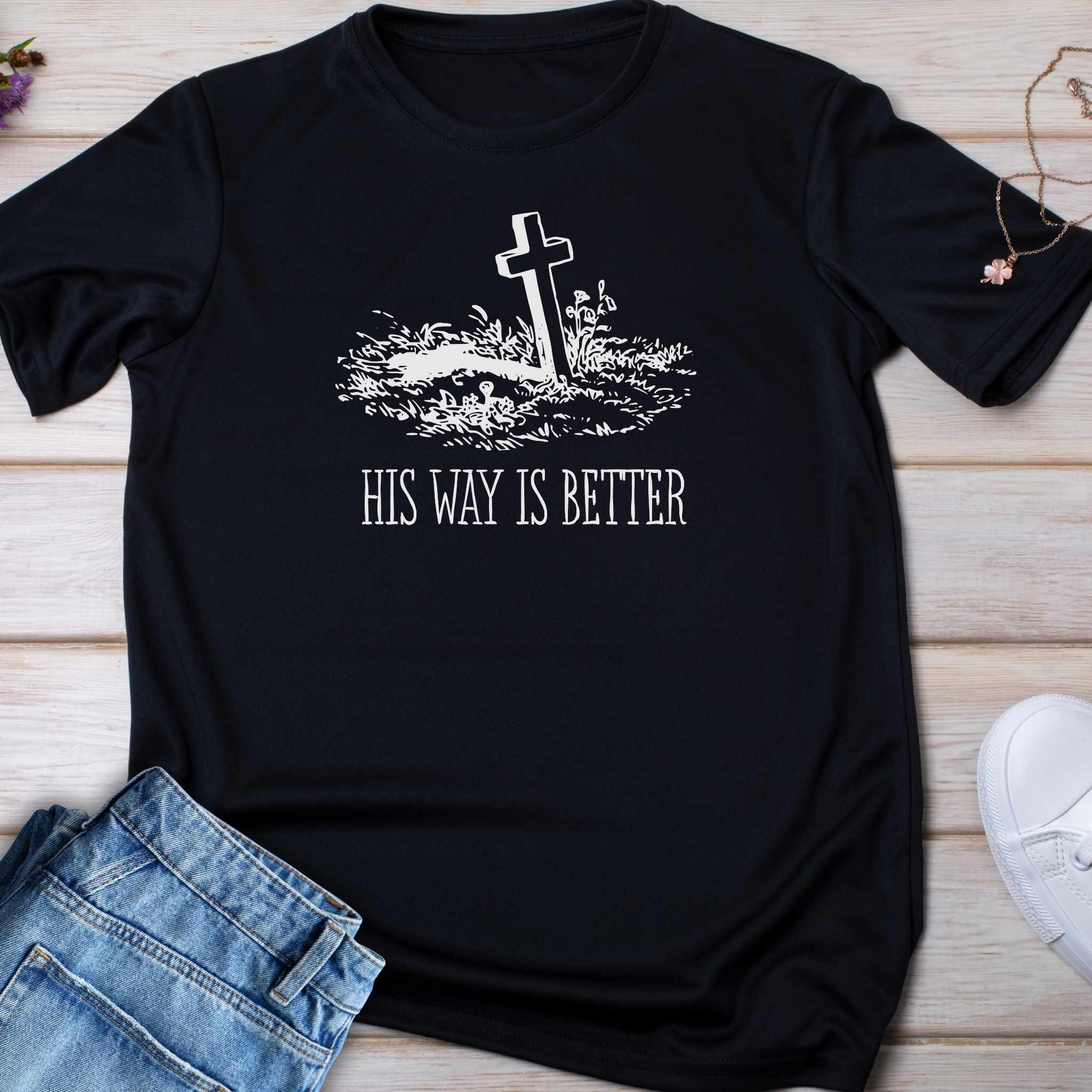 Kids T‑Shirt - 'His Way Is Better' Cross Graphic Christian Tee
