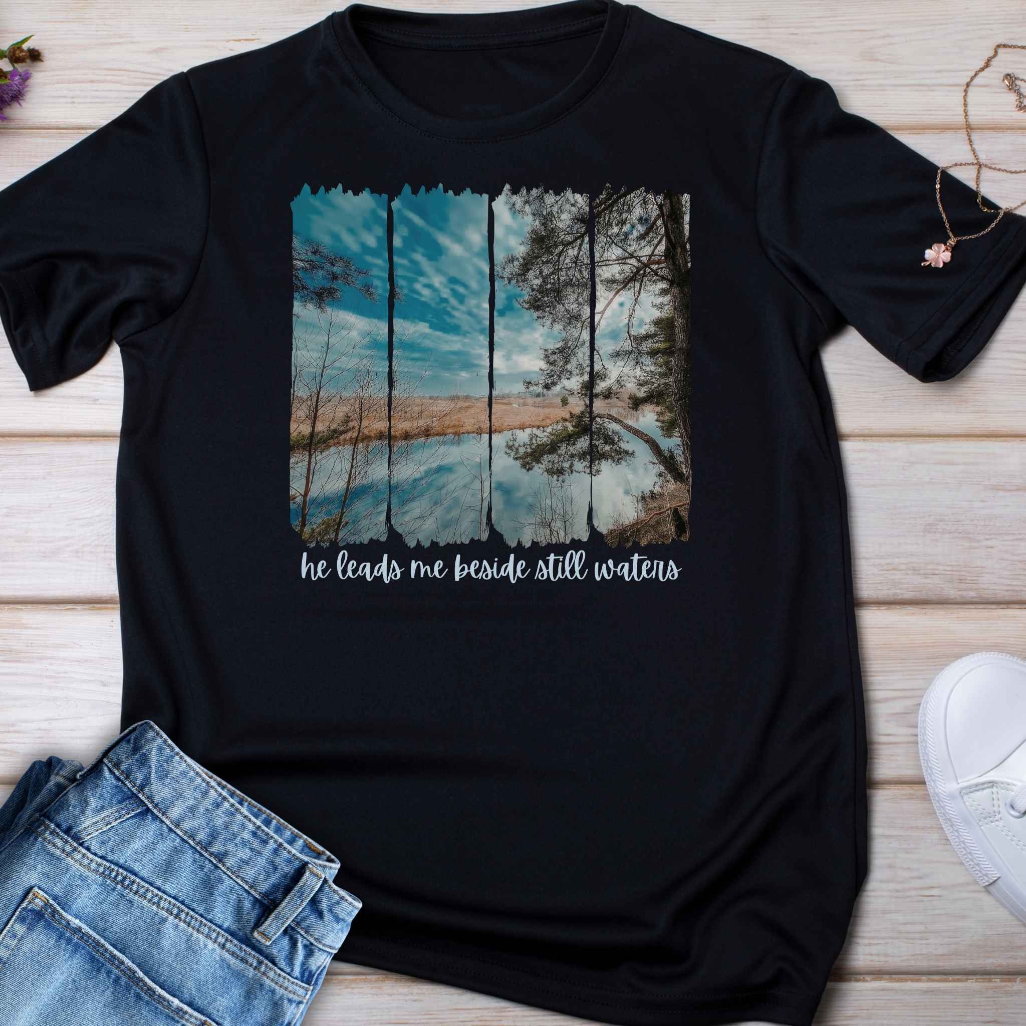 Kids Tee —"He leads me beside the still waters' Quote