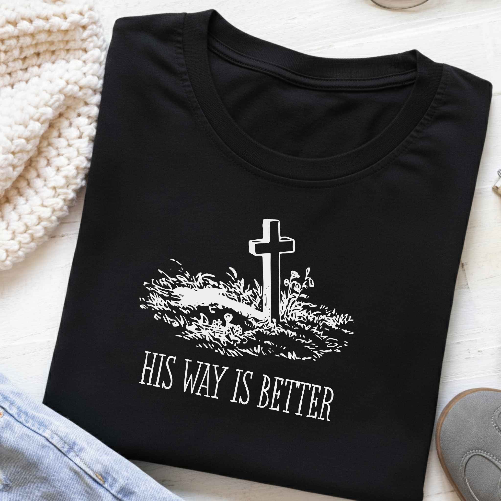 Kids T‑Shirt - 'His Way Is Better' Cross Graphic Christian Tee