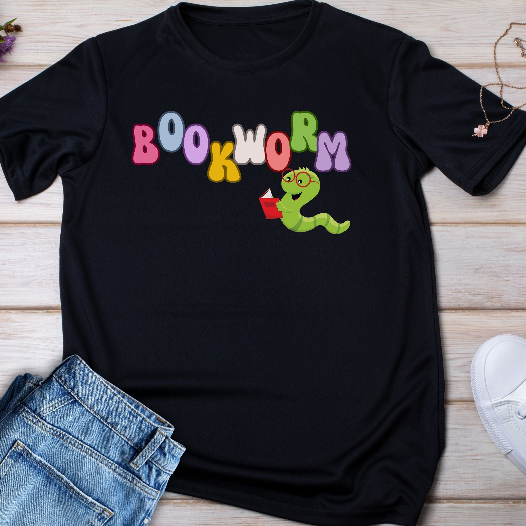 Kids "Bookworm" Graphic Tee — Colorful Reading Worm Shirt for Little Readers