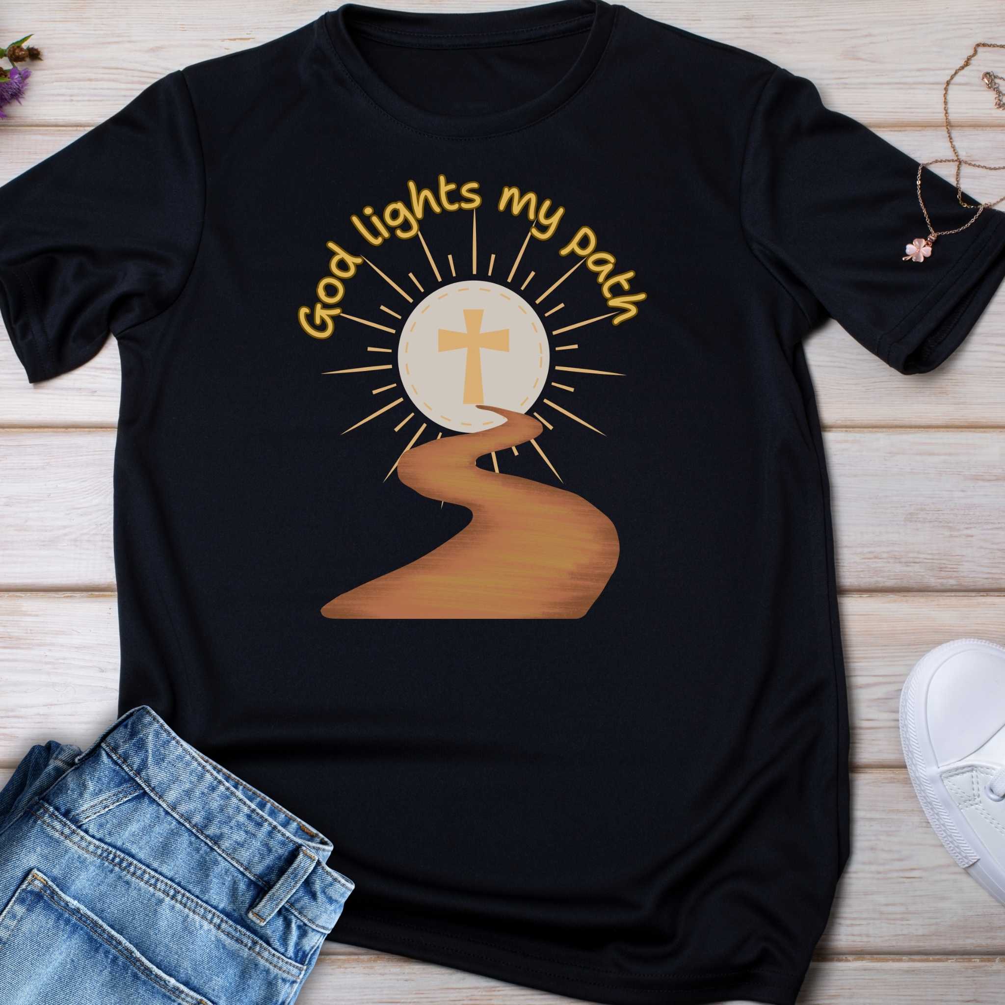 Kids T-Shirt "God Lights My Path" Christian Cross Graphic