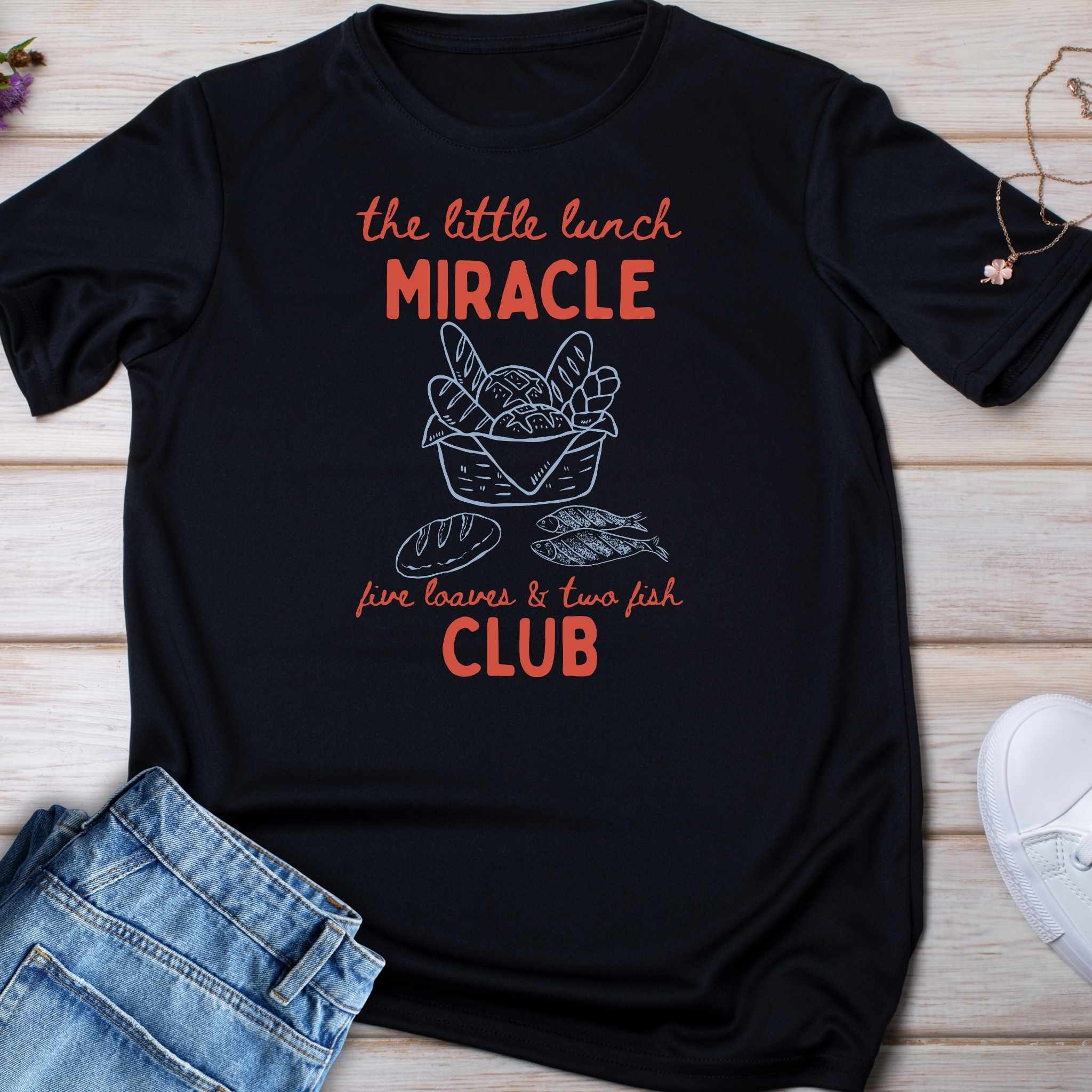 Retro "The Little Lunch Miracle" Kids Christian T-Shirt | 5 Loaves and 2 Fish Bible Story Tee