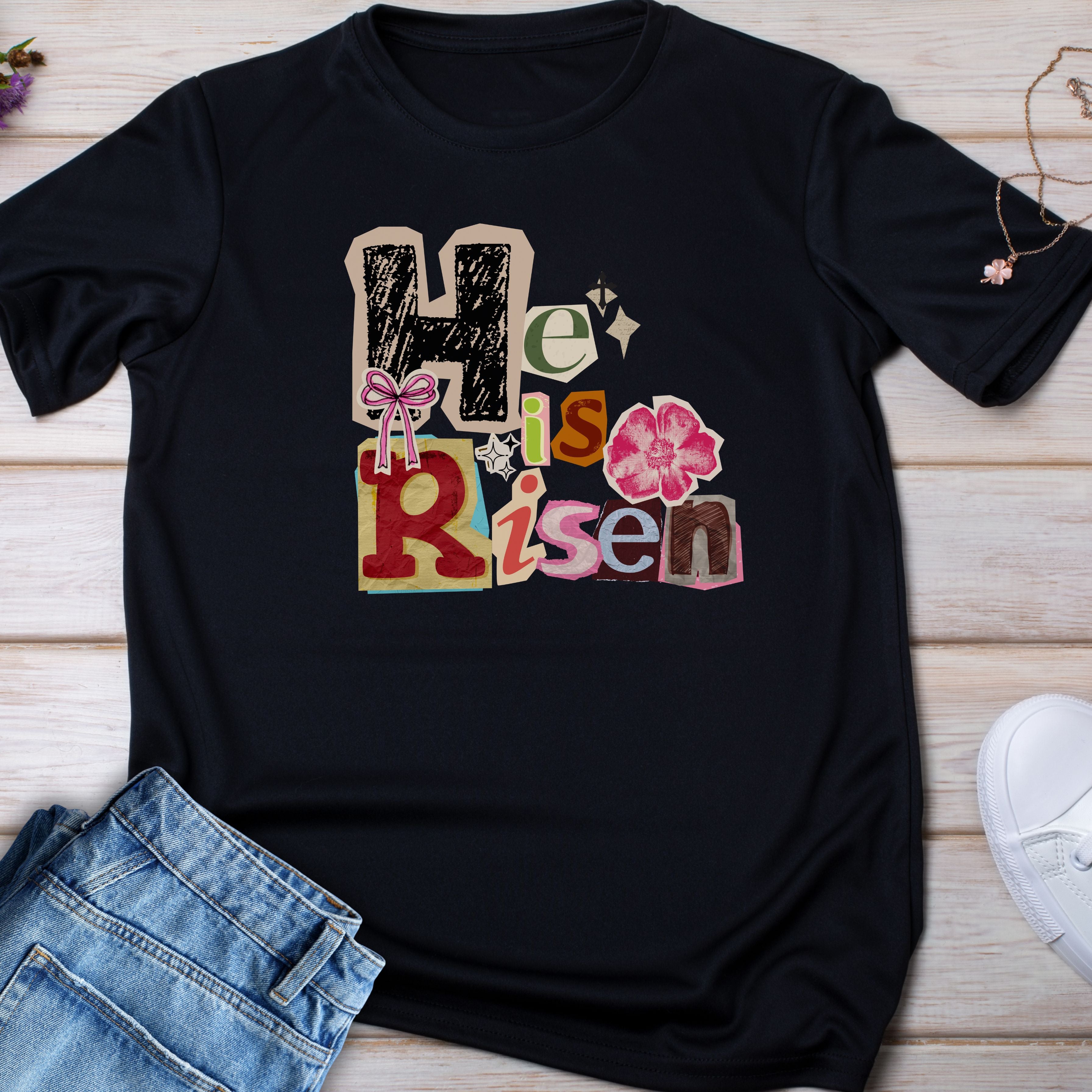 Kids Tee — "He Is Risen" Floral Easter Design
