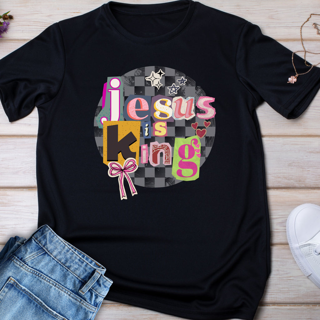 Kids Tee — "Jesus is King" Colorful ransom note Faith T-Shirt