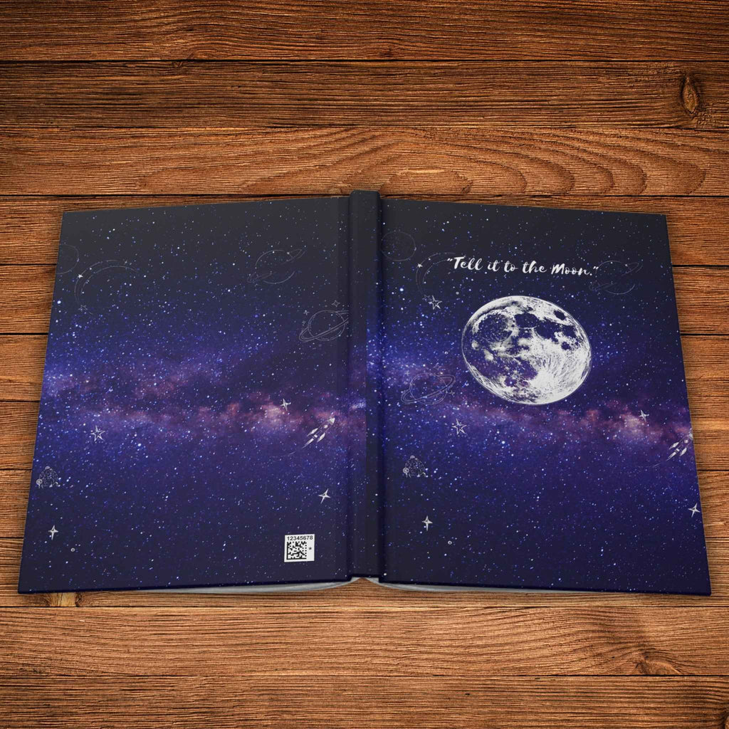 Purple Nebula -"Tell It to the Moon" Hardcover Journal — Personalized Moon & Galaxy Notebook