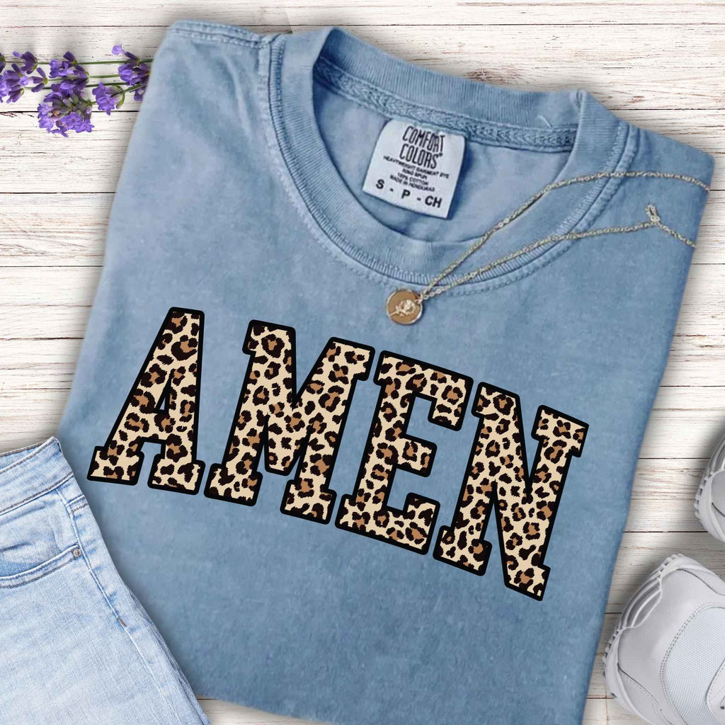 Youth Tee "AMEN" Leopard Print — Kids Christian Graphic Shirt