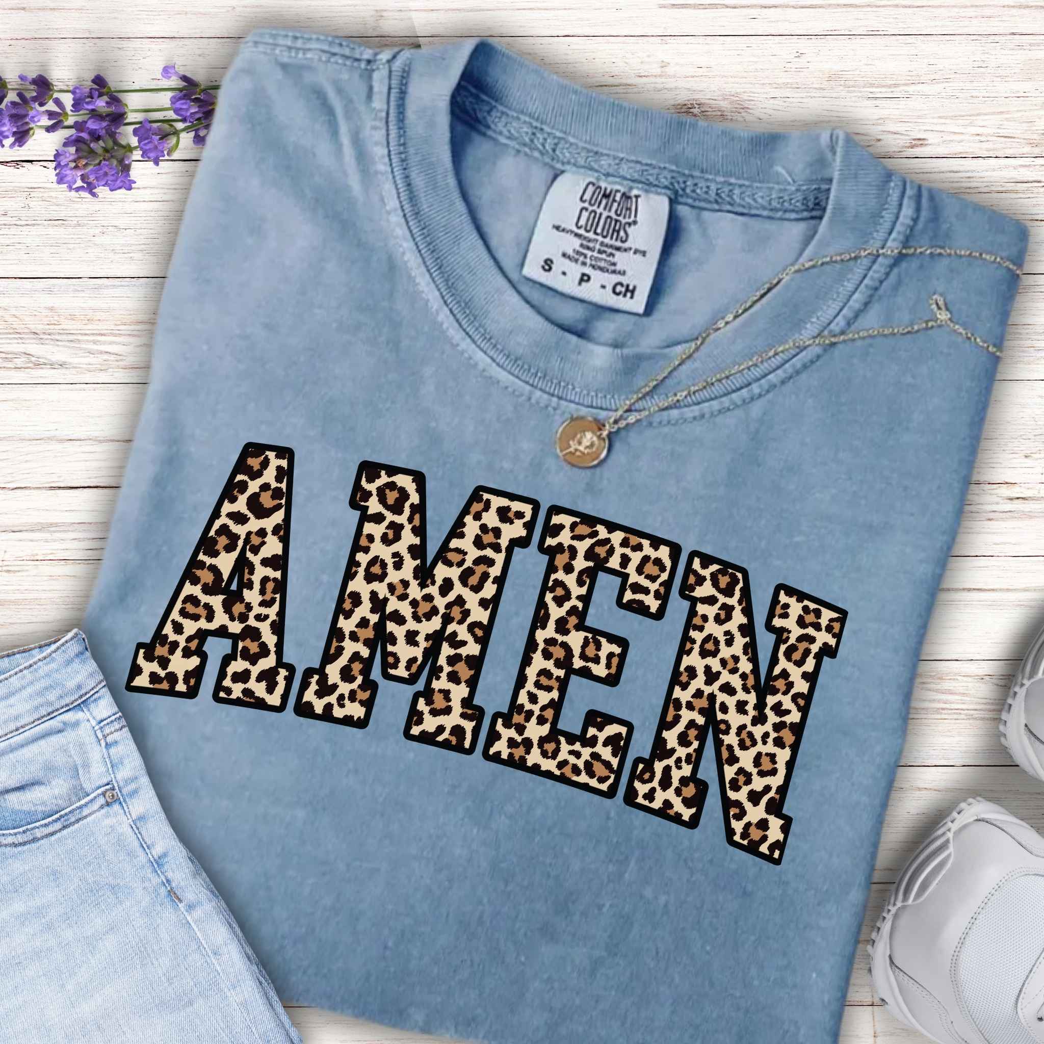 Youth Tee "AMEN" Leopard Print — Kids Christian Graphic Shirt
