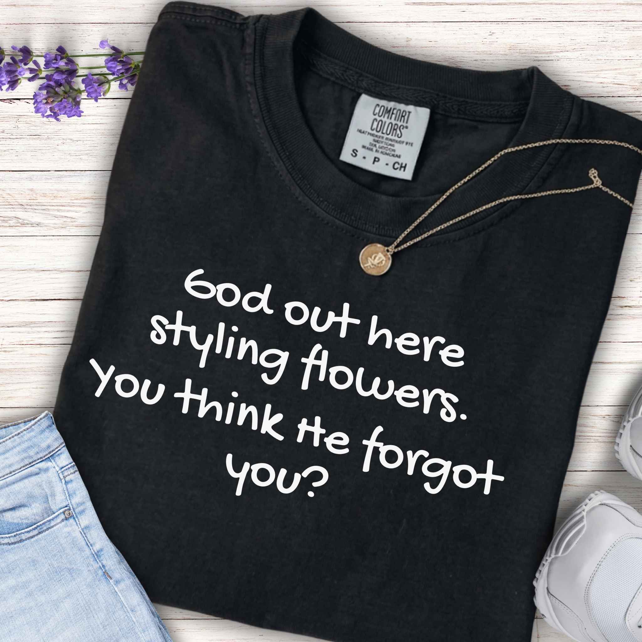 Youth Tee — "God Out Here Styling Flowers, You Think He Forgot You?" Inspirational Graphic T‑Shirt